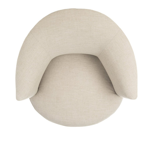 Safavieh Arlette Mid Century Accent Chair - Elegant Retro Tub Design With Gold-Capped Legs For Modern Luxury Light Grey Linen FOX6257C