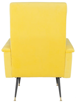 Safavieh Aida Velvet Accent Chair - Retro Mid-Century Modern Design In Chic Yellow With Gold-Capped Legs FOX6258A