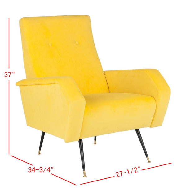 Safavieh Aida Velvet Accent Chair - Retro Mid-Century Modern Design In Chic Yellow With Gold-Capped Legs FOX6258A