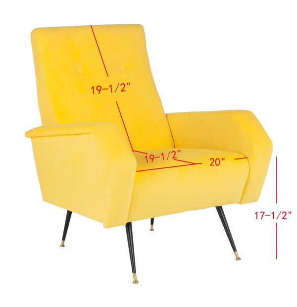 Safavieh Aida Velvet Accent Chair - Retro Mid-Century Modern Design In Chic Yellow With Gold-Capped Legs FOX6258A