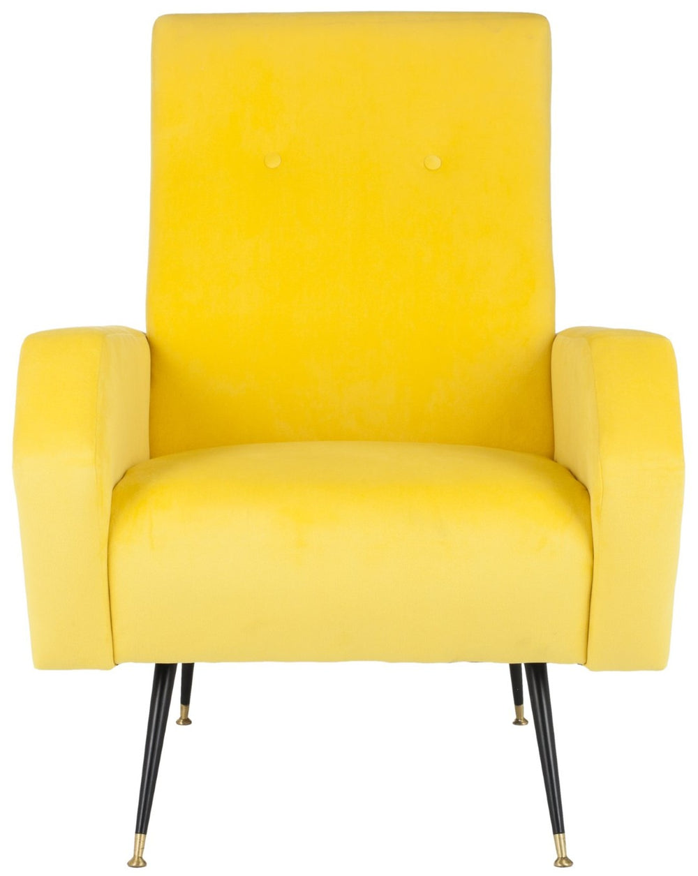 Safavieh Aida Velvet Accent Chair - Retro Mid-Century Modern Design In Chic Yellow With Gold-Capped Legs FOX6258A