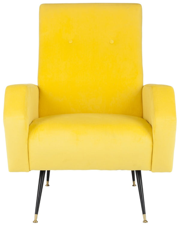 Safavieh Aida Velvet Accent Chair - Retro Mid-Century Modern Design In Chic Yellow With Gold-Capped Legs FOX6258A