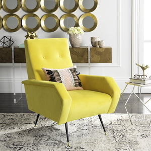 Safavieh Aida Velvet Accent Chair - Retro Mid-Century Modern Design In Chic Yellow With Gold-Capped Legs FOX6258A