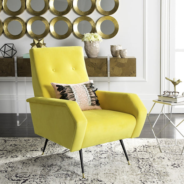 Safavieh Aida Velvet Accent Chair - Retro Mid-Century Modern Design In Chic Yellow With Gold-Capped Legs FOX6258A