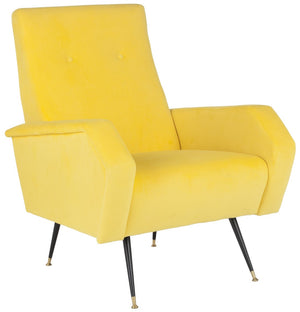 Safavieh Aida Velvet Accent Chair - Retro Mid-Century Modern Design In Chic Yellow With Gold-Capped Legs FOX6258A