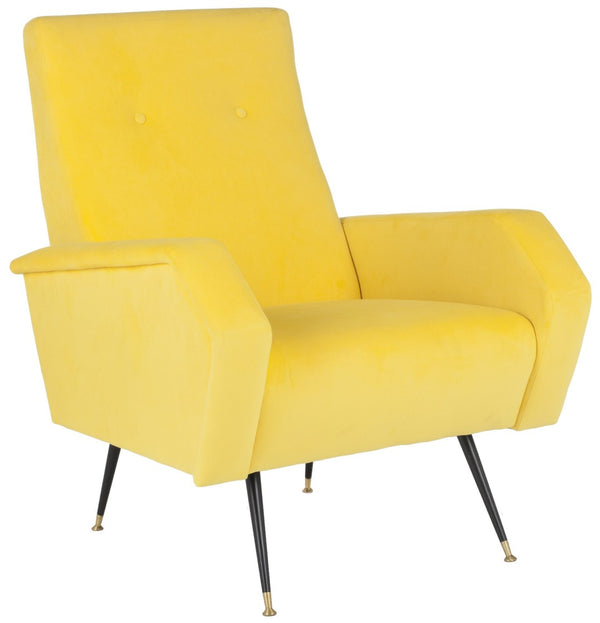 Safavieh Aida Velvet Accent Chair - Retro Mid-Century Modern Design In Chic Yellow With Gold-Capped Legs FOX6258A