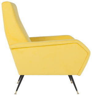 Safavieh Aida Velvet Accent Chair - Retro Mid-Century Modern Design In Chic Yellow With Gold-Capped Legs FOX6258A
