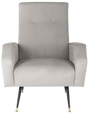 Safavieh Aida Velvet Retro Accent Chair – Mid-Century Modern Design With Plush Upholstery And Gold Accents Grey FOX6258B