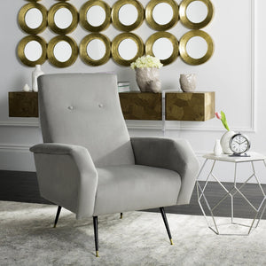 Safavieh Aida Velvet Retro Accent Chair – Mid-Century Modern Design With Plush Upholstery And Gold Accents Grey FOX6258B
