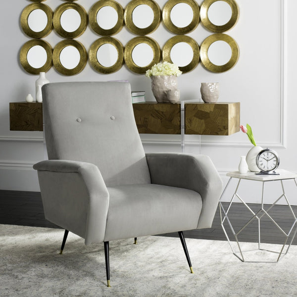 Safavieh Aida Velvet Retro Accent Chair – Mid-Century Modern Design With Plush Upholstery And Gold Accents Grey FOX6258B