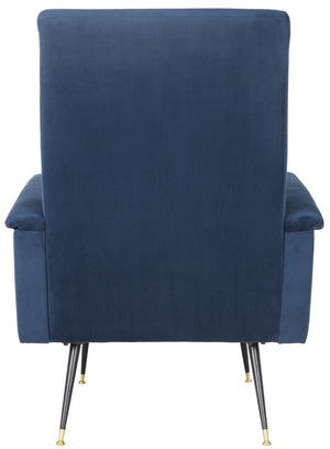Safavieh Aida Velvet Retro Accent Chair – Mid-Century Modern Design With Plush Upholstery And Gold Accents Navy FOX6258C