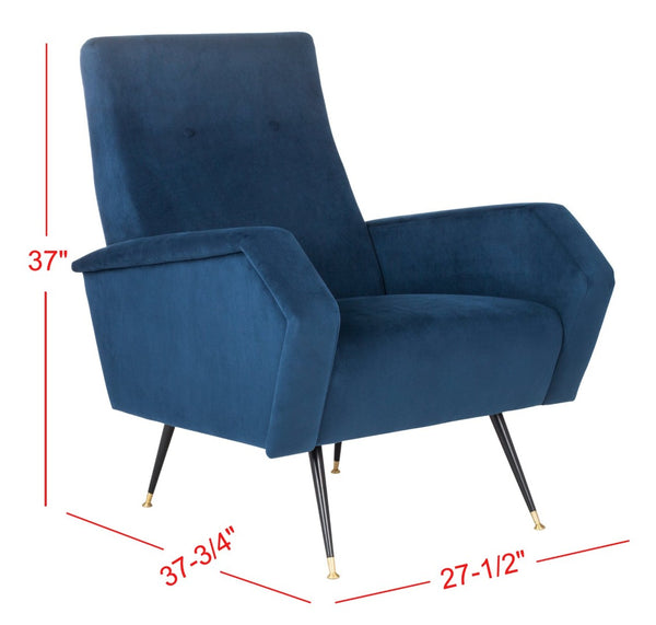 Safavieh Aida Velvet Retro Accent Chair – Mid-Century Modern Design With Plush Upholstery And Gold Accents Navy FOX6258C