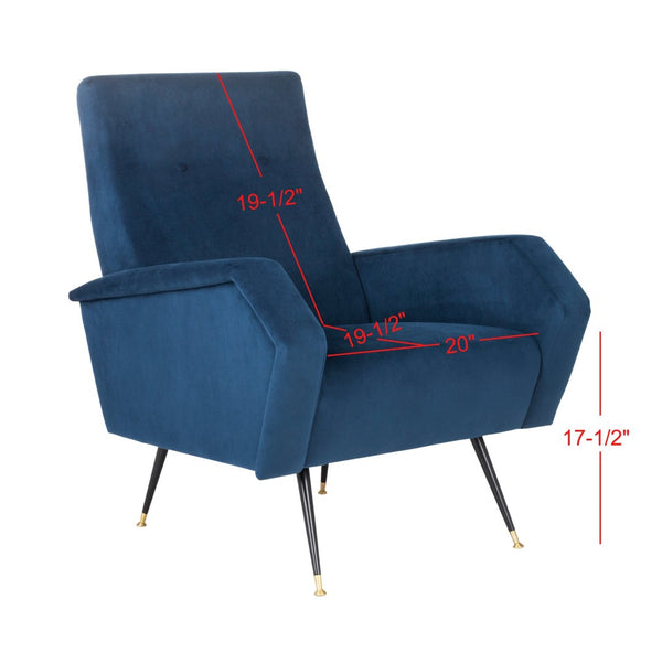 Safavieh Aida Velvet Retro Accent Chair – Mid-Century Modern Design With Plush Upholstery And Gold Accents Navy FOX6258C