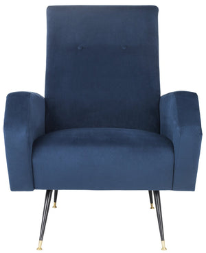 Safavieh Aida Velvet Retro Accent Chair – Mid-Century Modern Design With Plush Upholstery And Gold Accents Navy FOX6258C