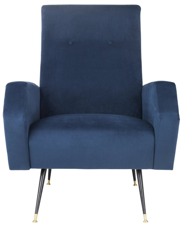 Safavieh Aida Velvet Retro Accent Chair – Mid-Century Modern Design With Plush Upholstery And Gold Accents Navy FOX6258C