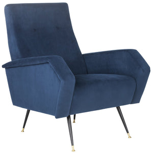 Safavieh Aida Velvet Retro Accent Chair – Mid-Century Modern Design With Plush Upholstery And Gold Accents Navy FOX6258C