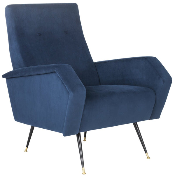 Safavieh Aida Velvet Retro Accent Chair – Mid-Century Modern Design With Plush Upholstery And Gold Accents Navy FOX6258C