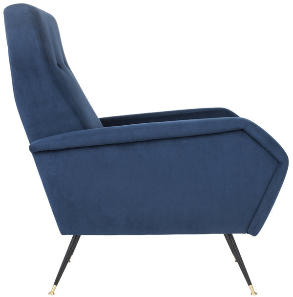 Safavieh Aida Velvet Retro Accent Chair – Mid-Century Modern Design With Plush Upholstery And Gold Accents Navy FOX6258C