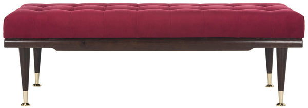 Safavieh Elita Luxurious Velvet Gold-Capped Bench – Chic Maroon Upholstery For Entryways, Bedrooms & Living Rooms FOX6259A