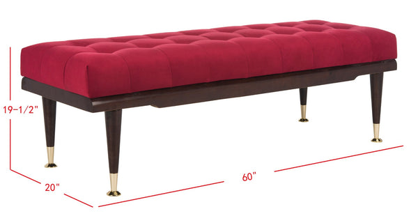 Safavieh Elita Luxurious Velvet Gold-Capped Bench – Chic Maroon Upholstery For Entryways, Bedrooms & Living Rooms FOX6259A