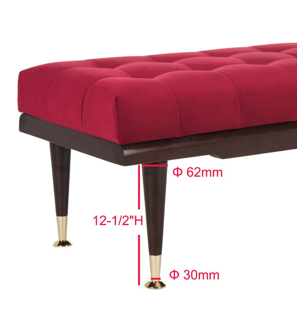 Safavieh Elita Luxurious Velvet Gold-Capped Bench – Chic Maroon Upholstery For Entryways, Bedrooms & Living Rooms FOX6259A
