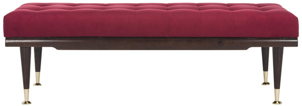 Safavieh Elita Luxurious Velvet Gold-Capped Bench – Chic Maroon Upholstery For Entryways, Bedrooms & Living Rooms FOX6259A