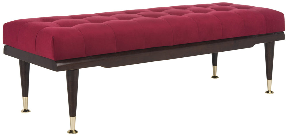 Safavieh Elita Luxurious Velvet Gold-Capped Bench – Chic Maroon Upholstery For Entryways, Bedrooms & Living Rooms FOX6259A