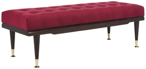 Safavieh Elita Luxurious Velvet Gold-Capped Bench – Chic Maroon Upholstery For Entryways, Bedrooms & Living Rooms FOX6259A