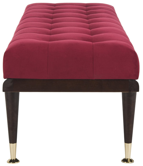 Safavieh Elita Luxurious Velvet Gold-Capped Bench – Chic Maroon Upholstery For Entryways, Bedrooms & Living Rooms FOX6259A