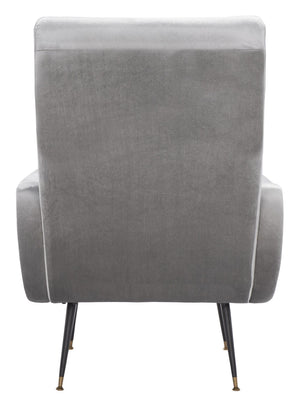 Safavieh Elicia Elegant Mid-Century Accent Chair With Gold-Capped Legs For Stylish Living Spaces And Comfort Light Grey Velvet FOX6260A