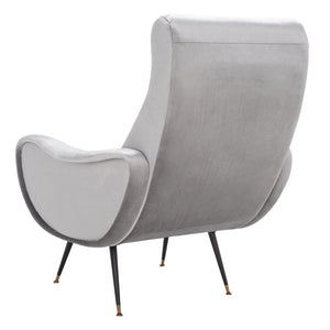 Safavieh Elicia Elegant Mid-Century Accent Chair With Gold-Capped Legs For Stylish Living Spaces And Comfort Light Grey Velvet FOX6260A