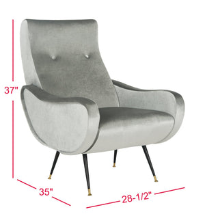 Safavieh Elicia Elegant Mid-Century Accent Chair With Gold-Capped Legs For Stylish Living Spaces And Comfort Light Grey Velvet FOX6260A