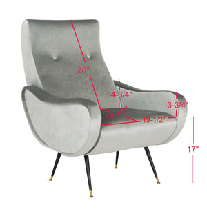 Safavieh Elicia Elegant Mid-Century Accent Chair With Gold-Capped Legs For Stylish Living Spaces And Comfort Light Grey Velvet FOX6260A