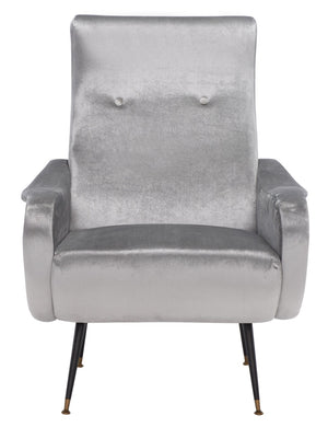 Safavieh Elicia Elegant Mid-Century Accent Chair With Gold-Capped Legs For Stylish Living Spaces And Comfort Light Grey Velvet FOX6260A