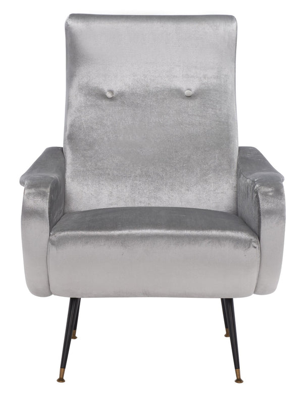 Safavieh Elicia Elegant Mid-Century Accent Chair With Gold-Capped Legs For Stylish Living Spaces And Comfort Light Grey Velvet FOX6260A