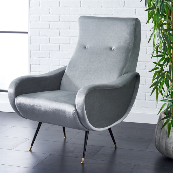 Safavieh Elicia Elegant Mid-Century Accent Chair With Gold-Capped Legs For Stylish Living Spaces And Comfort Light Grey Velvet FOX6260A