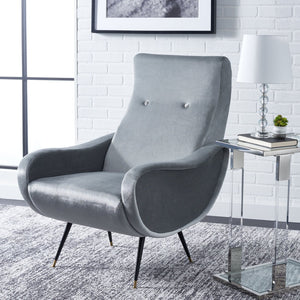 Safavieh Elicia Elegant Mid-Century Accent Chair With Gold-Capped Legs For Stylish Living Spaces And Comfort Light Grey Velvet FOX6260A