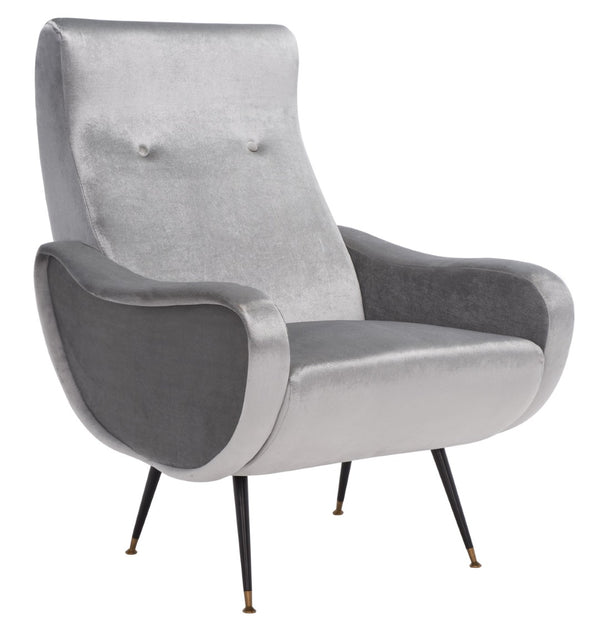 Safavieh Elicia Elegant Mid-Century Accent Chair With Gold-Capped Legs For Stylish Living Spaces And Comfort Light Grey Velvet FOX6260A