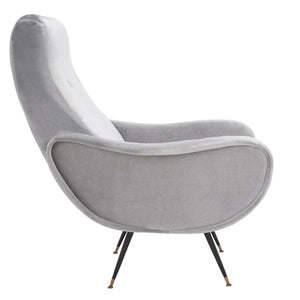Safavieh Elicia Elegant Mid-Century Accent Chair With Gold-Capped Legs For Stylish Living Spaces And Comfort Light Grey Velvet FOX6260A