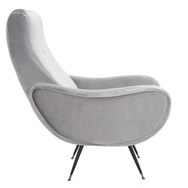 Safavieh Elicia Elegant Mid-Century Accent Chair With Gold-Capped Legs For Stylish Living Spaces And Comfort Light Grey Velvet FOX6260A