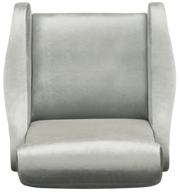 Safavieh Elicia Elegant Mid-Century Accent Chair With Gold-Capped Legs For Stylish Living Spaces And Comfort Light Grey Velvet FOX6260A