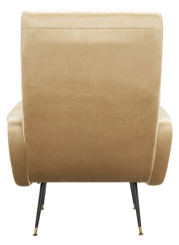 Safavieh Elicia Elegant Mid-Century Accent Chair With Gold-Capped Legs For Stylish Living Spaces And Comfort Camel Velvet FOX6260B