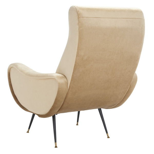 Safavieh Elicia Elegant Mid-Century Accent Chair With Gold-Capped Legs For Stylish Living Spaces And Comfort Camel Velvet FOX6260B
