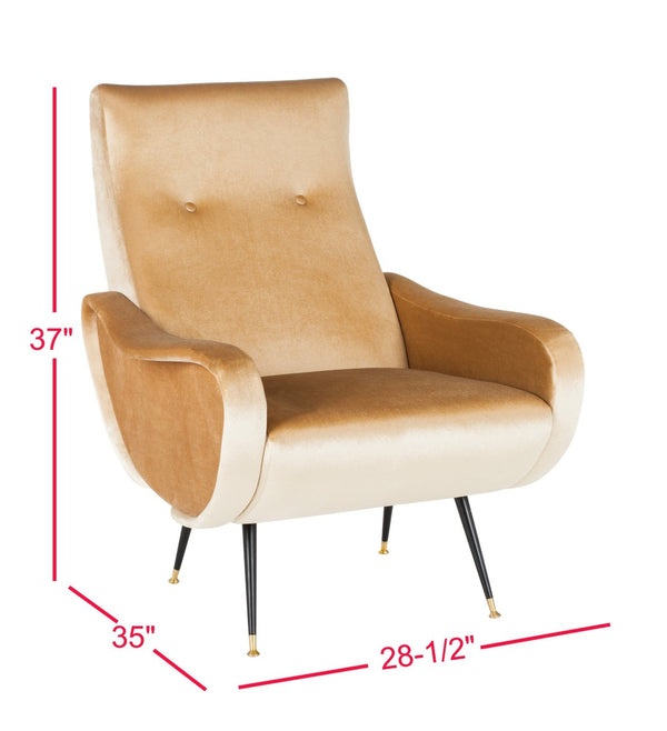 Safavieh Elicia Elegant Mid-Century Accent Chair With Gold-Capped Legs For Stylish Living Spaces And Comfort Camel Velvet FOX6260B