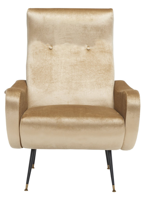 Safavieh Elicia Elegant Mid-Century Accent Chair With Gold-Capped Legs For Stylish Living Spaces And Comfort Camel Velvet FOX6260B