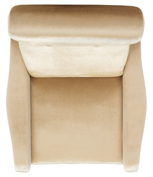 Safavieh Elicia Elegant Mid-Century Accent Chair With Gold-Capped Legs For Stylish Living Spaces And Comfort Camel Velvet FOX6260B
