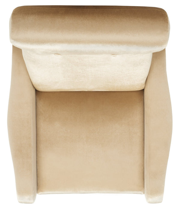 Safavieh Elicia Elegant Mid-Century Accent Chair With Gold-Capped Legs For Stylish Living Spaces And Comfort Camel Velvet FOX6260B