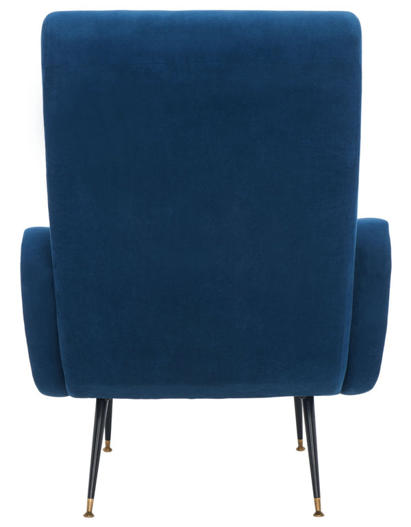 Safavieh Elicia Elegant Mid-Century Accent Chair With Gold-Capped Legs For Stylish Living Spaces And Comfort Navy Velvet FOX6260C