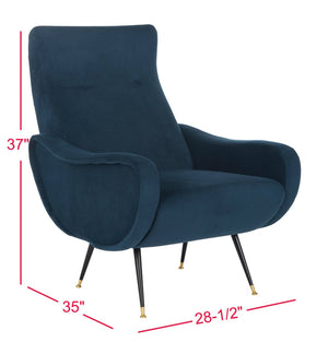 Safavieh Elicia Elegant Mid-Century Accent Chair With Gold-Capped Legs For Stylish Living Spaces And Comfort Navy Velvet FOX6260C