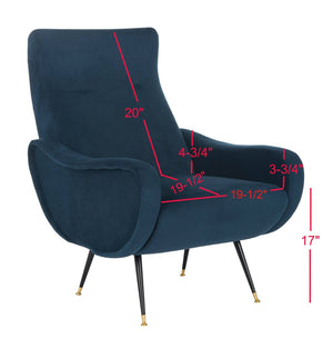 Safavieh Elicia Elegant Mid-Century Accent Chair With Gold-Capped Legs For Stylish Living Spaces And Comfort Navy Velvet FOX6260C